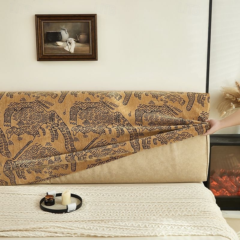 1pc Chenille Bed Headboard Cover Solid Color Elastic Bed Head Slipcover Leaves Printed All-inclusive Bed Backrest Cover Bedroom Available on Both Sides Headboard Cover 2025 - $25.99 –P16