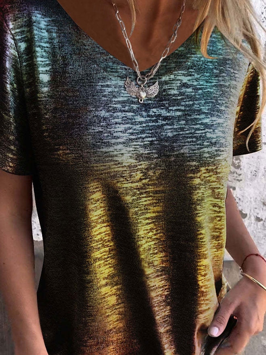 Mulheres Camiseta Tecido Moda Moderno Casual Manga Curta Gola Redonda Tops regulares Diário Final de semana Paetês Prata Preto Dourado Arco-íris Verão Primavera de 2025 por $26.99 –P7