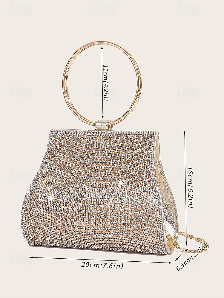 elegante kristallen avondclutch met gouden ringhandvat – damestas met strass voor bruiloften, feesten en speciale gelegenheden 2026 - $34.99 –P7