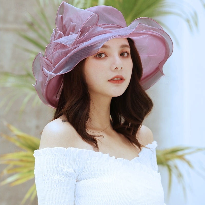 cappello da donna in organza, berretto da chiesa, cappelli da cocktail, da tè, da sposa, con fiori, a tesa larga del 2025 a $16.99 –P12