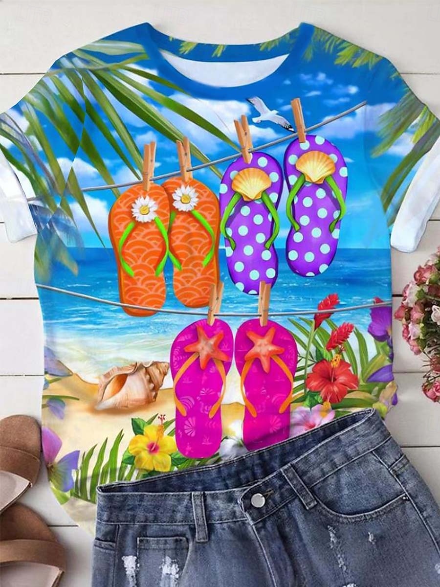 Női Póló Ombre Levél Trópusi Hawaii Rövid Ujjú Kerek Nyak Rendszeres Felsők Napi Ünnepi Strandruha Nyomtatás Kék Nyár 2025 - $19.99 –P1