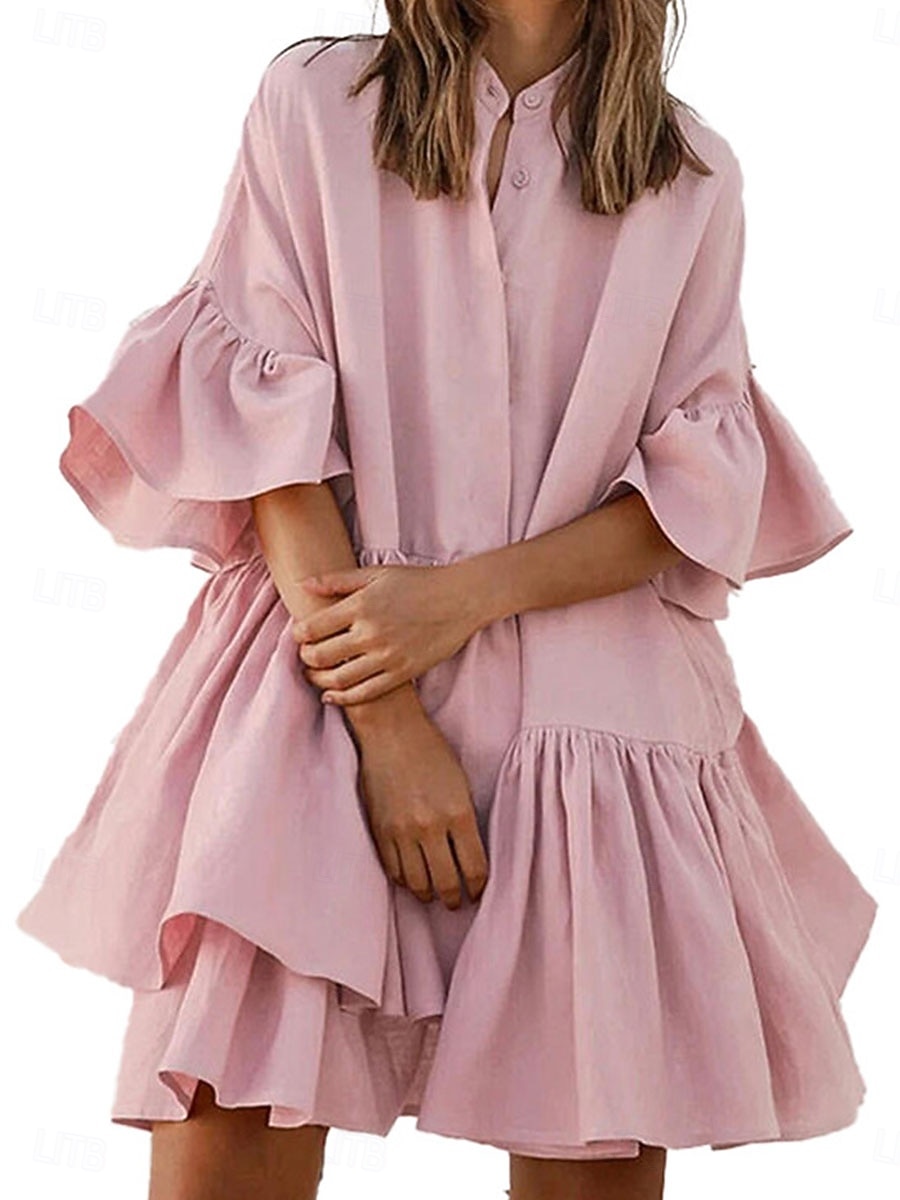 Damen Minikleid Casual kleid Chiffon-Kleid Elegant Kuschelig Stilvoll Ausgestellter Ärmel Urlaub Täglich Lockere Passform Glatt Kurzarm Ständer Schwarz Weiß Rosa Sommer Frühling 2025 - $21.99 –P4