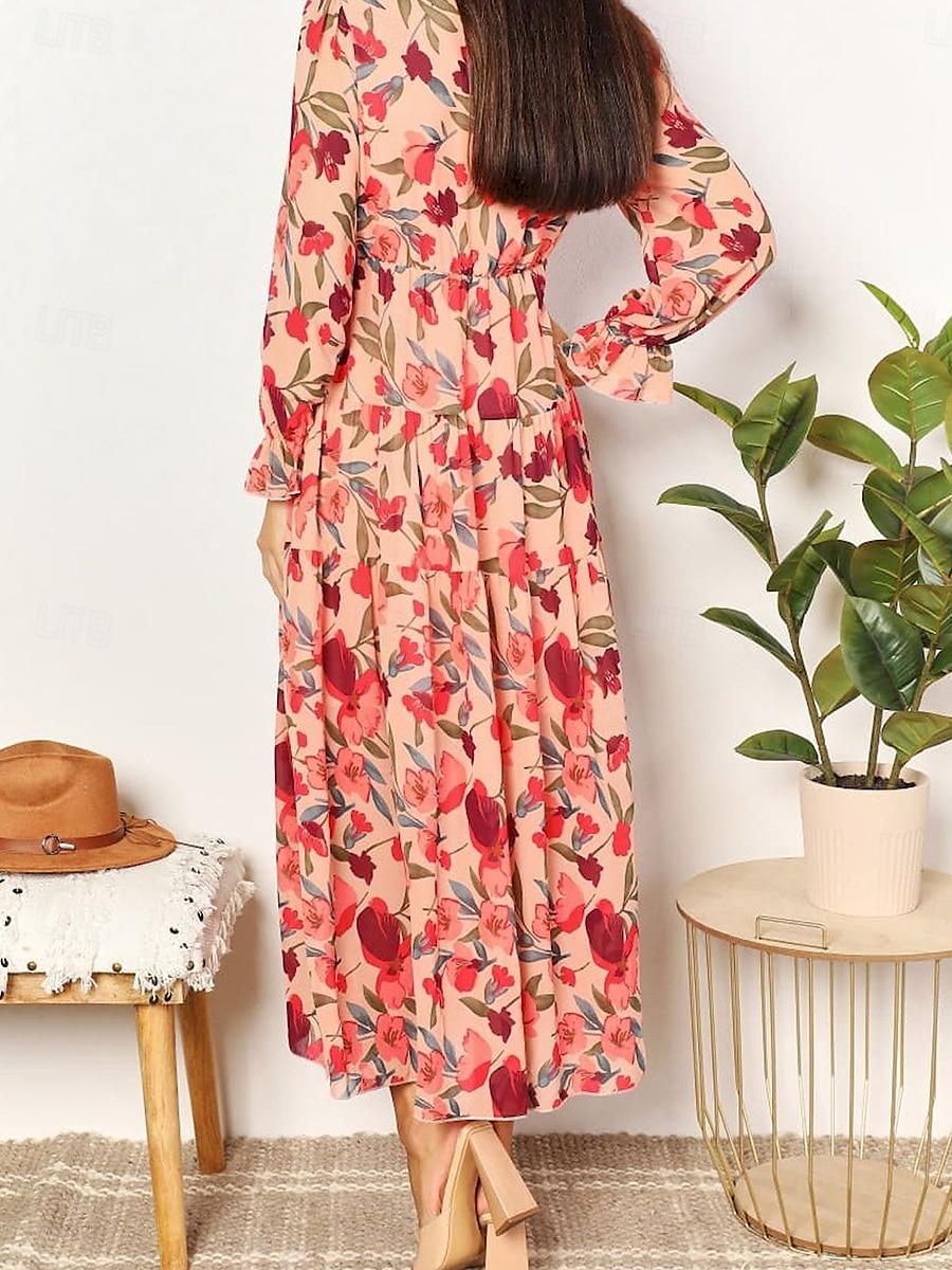 Kleid Brautmutterkleid Elegantes Lässiges V-Ausschnitt bodenlang Polyester Langarm mit Knöpfen Hochzeitsgastkleid 2025 2025 - $89.99 –P4