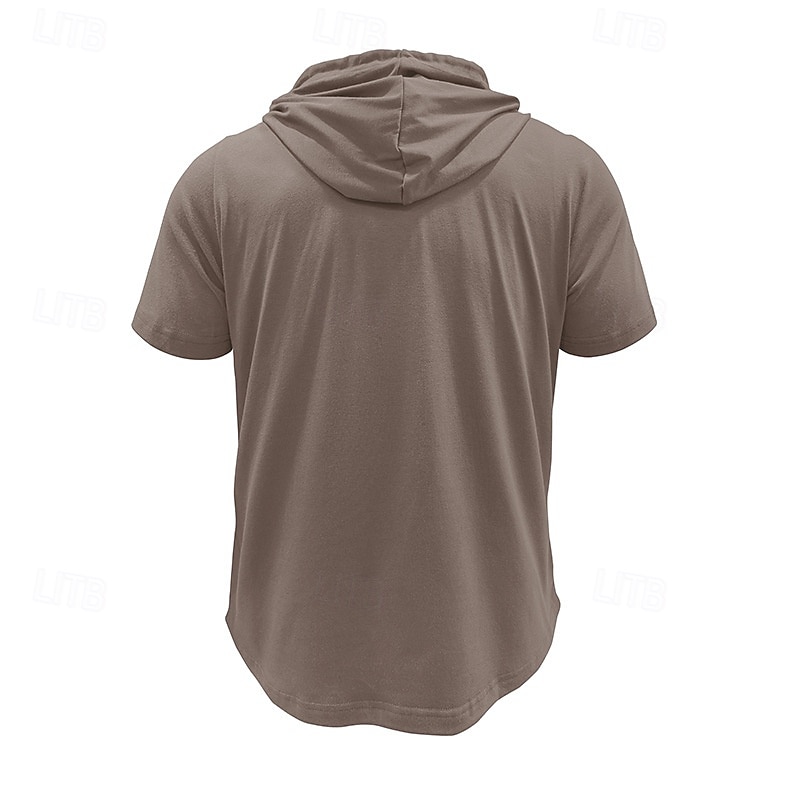Men's T Shirt Henley Shirt Tee Short Sleeve Shirt Short Sleeve Hooded Henley Summer Spring Color Block Fashion Designer Basic Drawstring Vacation Street Going out Black Khaki Light Grey Top Tee for 2025 - $26.99 –P3