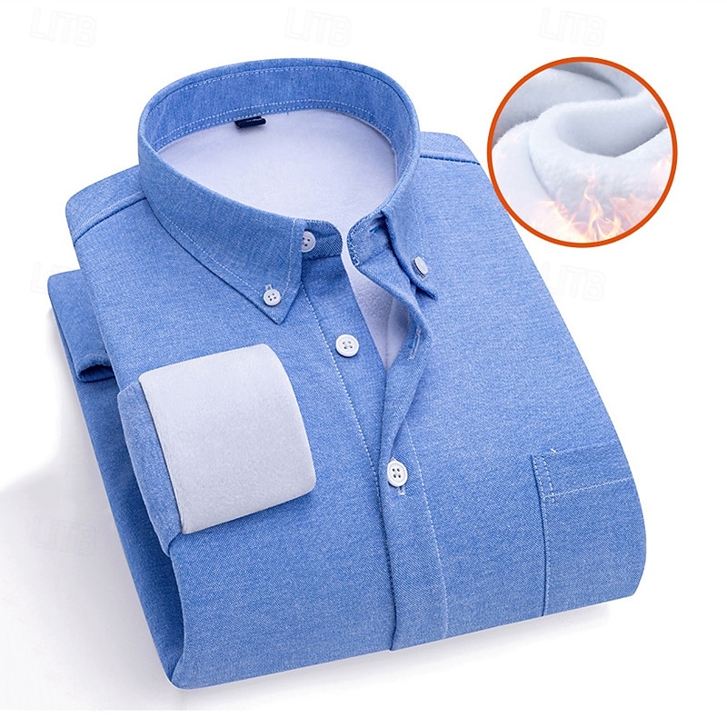 Herr Skjorta Knapp upp skjorta Randig Bröllop Fest Vit Marinblå Blå Himmelsblå Långärmad Kavajslag Höst Vinter Kläder Fleece 2025 - $29.99 –P3