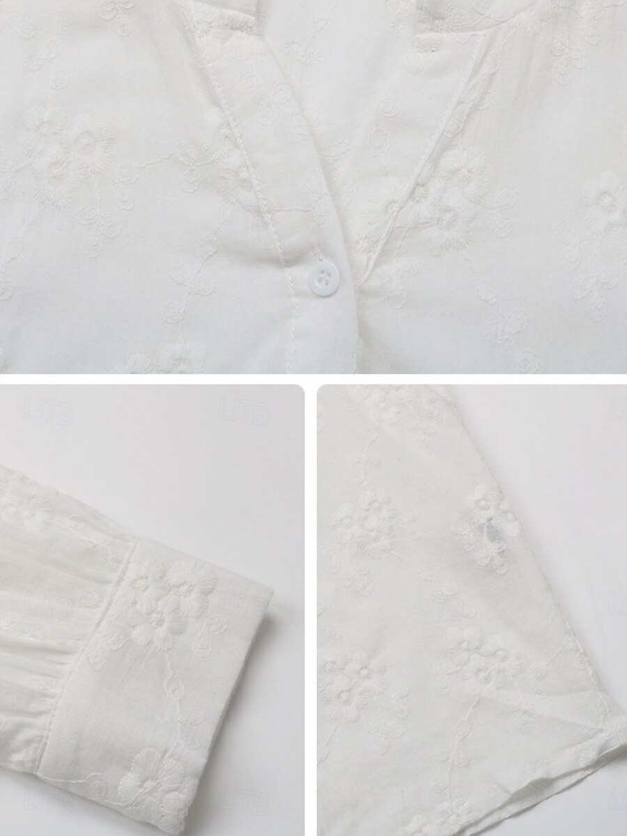 Damen Hemd Bluse Feste Farbe Stilvoll Brautkleider schlicht Langarm Gekerbter Hals Normale Oberteile Täglich Spitze Patchwork Weiß Sommer Frühling 2025 - $39.99 –P3