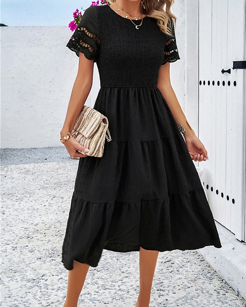 Pentru femei Rochii Midi Rochie albă Rochie de dantela Rochie casual Rochie de vară Modă În aer liber Concediu Dată Fit regulat Simplu Manșon scurt Stil Nautic Negru Alb Trifoi Vară Primăvară 2025 - $31.99 –P11