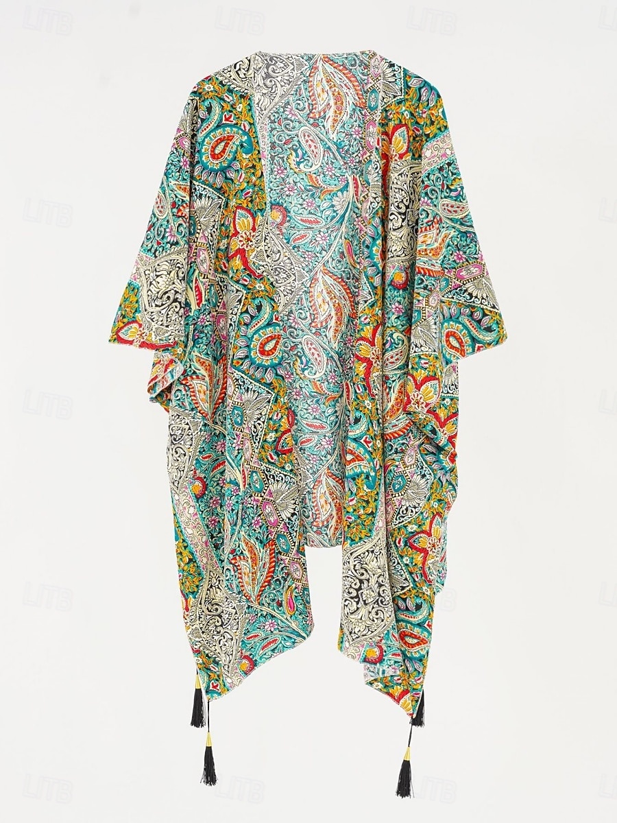 Damers baddräkter cover up baddräkt knappar semester strandkläder paisley v-hals långärmad baddräkter 2025 - $16.99 –P12