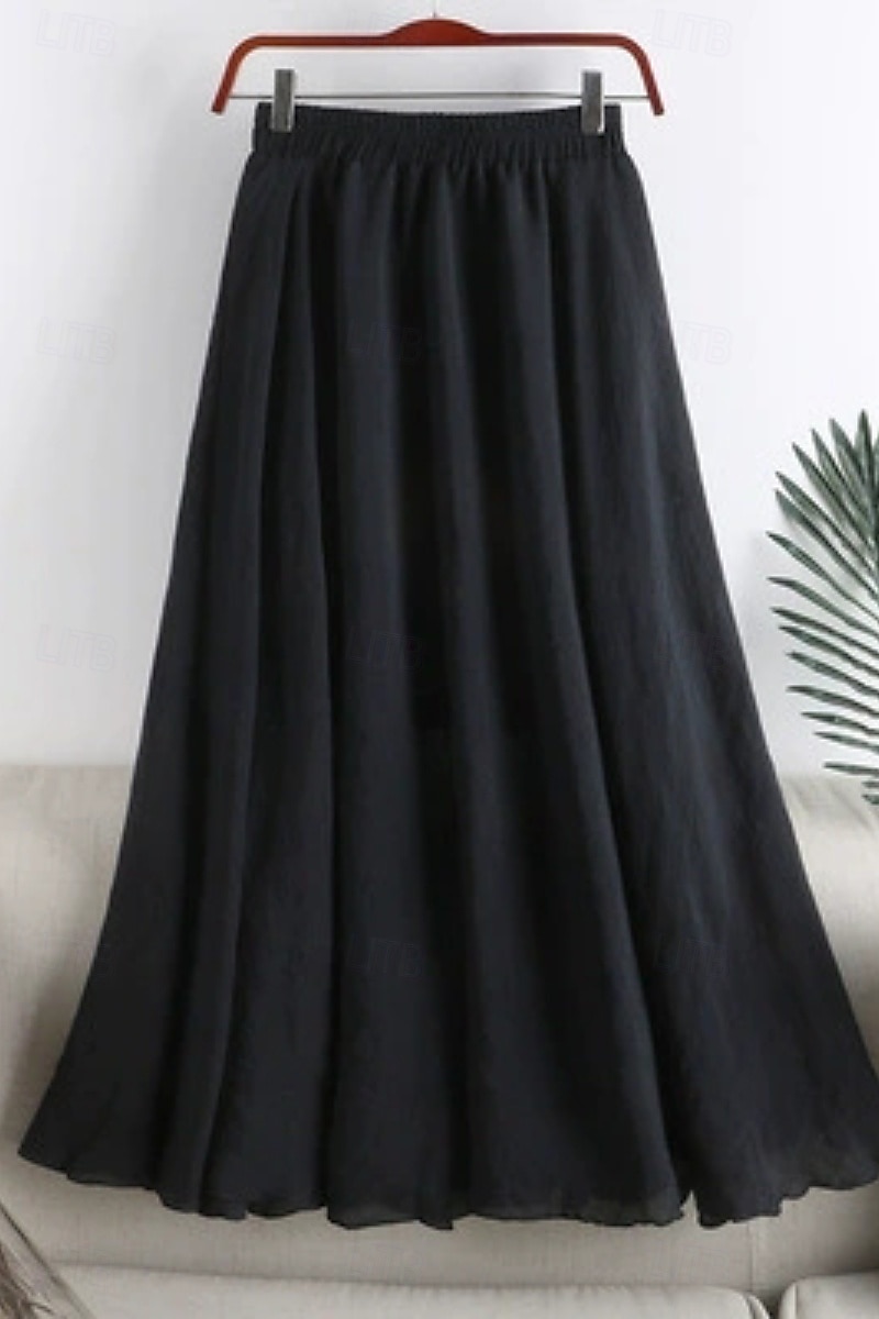 Femmes Jupe Évasé Mode Maxi Taille Basse Jupes Uni Froncé Micro-Élastique Vacances Rue Noir Blanche Rose Claire Bleu Été Coton de 2025 ? $23.99 –P4