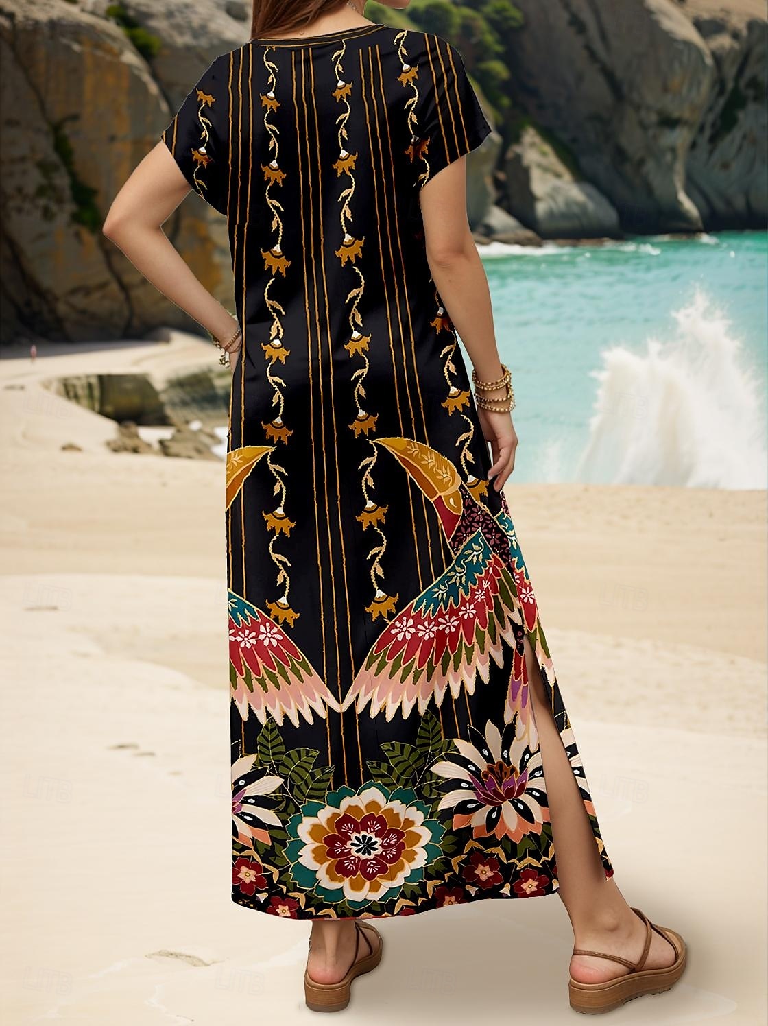 Frauen Maxikleid Sommerkleid A-Linien Kleid Urlaub Lässig Urlaub Tägliche Regulär Passform Blumen Grafik Kurze Ärmel V-Ausschnitt Schwarz Frühling Herbst 2025 - $28.99 –P2
