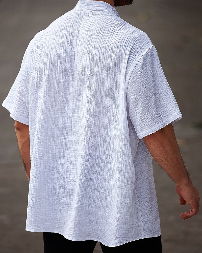 Per uomo Camicia in cotone e lino Semplice Vacanza Bianco Manica Corta Colletto alla coreana Estate Abbigliamento del 2025 a $25.99 –P2