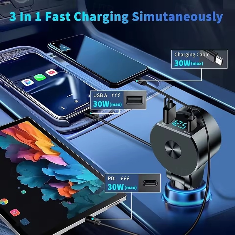 3-in-1 Car Cigarette Lighter Charger 30w High Power Freely Extendable Automatic Storage Car Super Fast Charging 2025 - $25.99 –P3