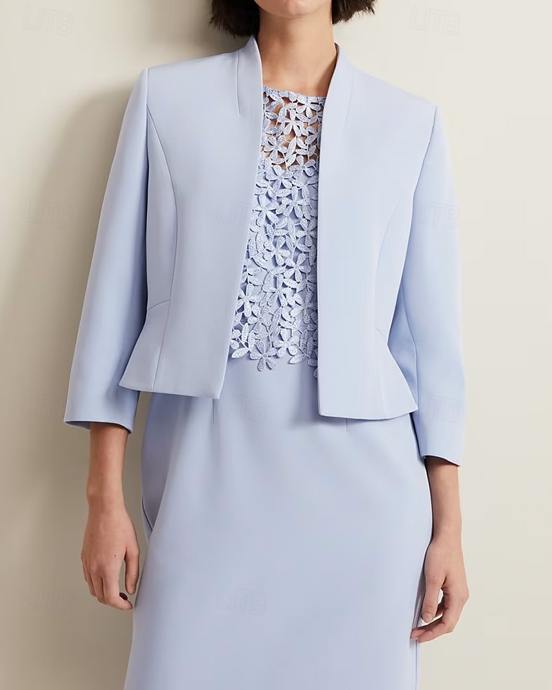 Vestido de Madre de la Novia Sheath  Column Elegante Simple Cuello Redondo Longitud de Té Crepé Manga 3/4 con Encaje Color Sólido 2025 - $178.99 –P2