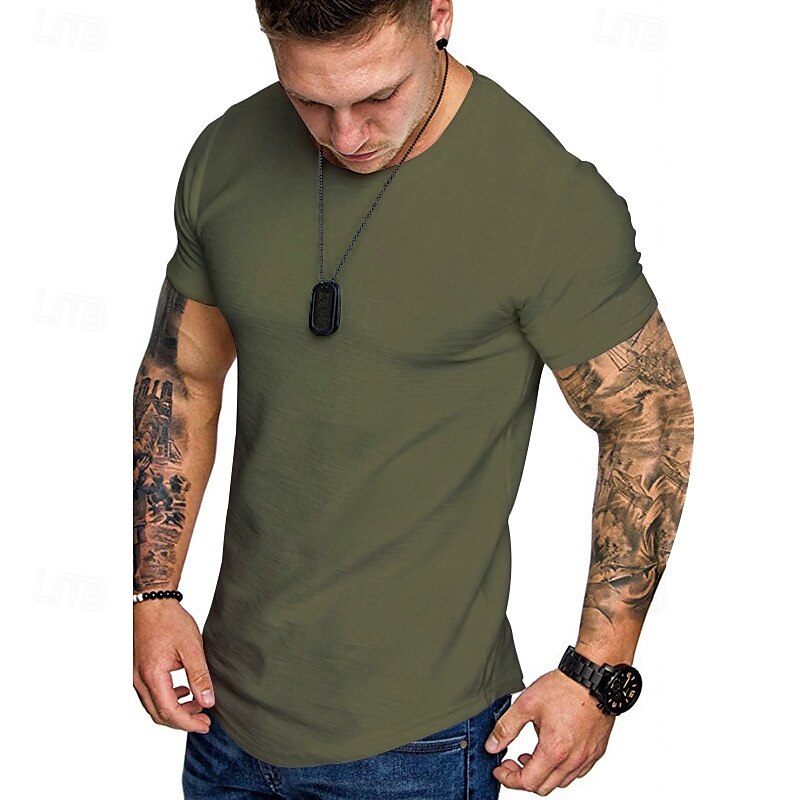Herren T Shirt T-Shirt Kurzarmshirt Kurzarm Rundhalsausschnitt Sommer Einfach Mode Designer Basic Klassisch Urlaub Straße Ausgehen Schwarz Khaki Hellgrau Top T-Shirt für Herren 2025 - $15.49 –P1