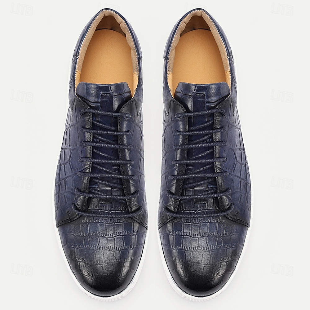 scarpe da ginnastica da uomo in vera pelle marrone – eleganti scarpe casual con lacci e stampa coccodrillo per l'uso quotidiano del 2026 a $99.99 –P12