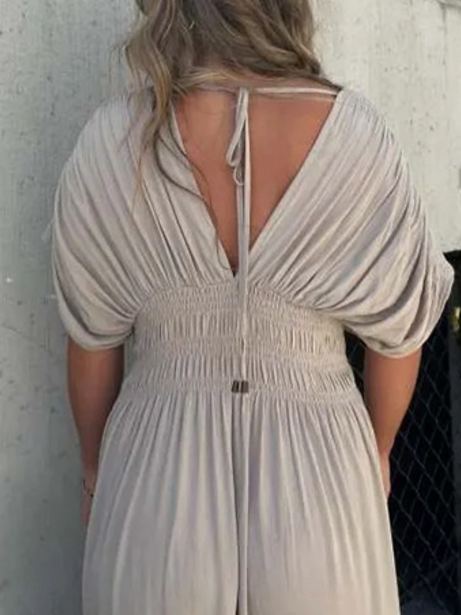 Damen Langes Kleid Maxikleid Weißes Kleid Freizeitkleid Schwingkleid Sommerkleid Mode Modern Täglich Ferien Strand Normale Passform Einfach Kurzarm V Ausschnitt Burgunderrot Marineblau Braun Aprikose 2025 - $21.99 –P3