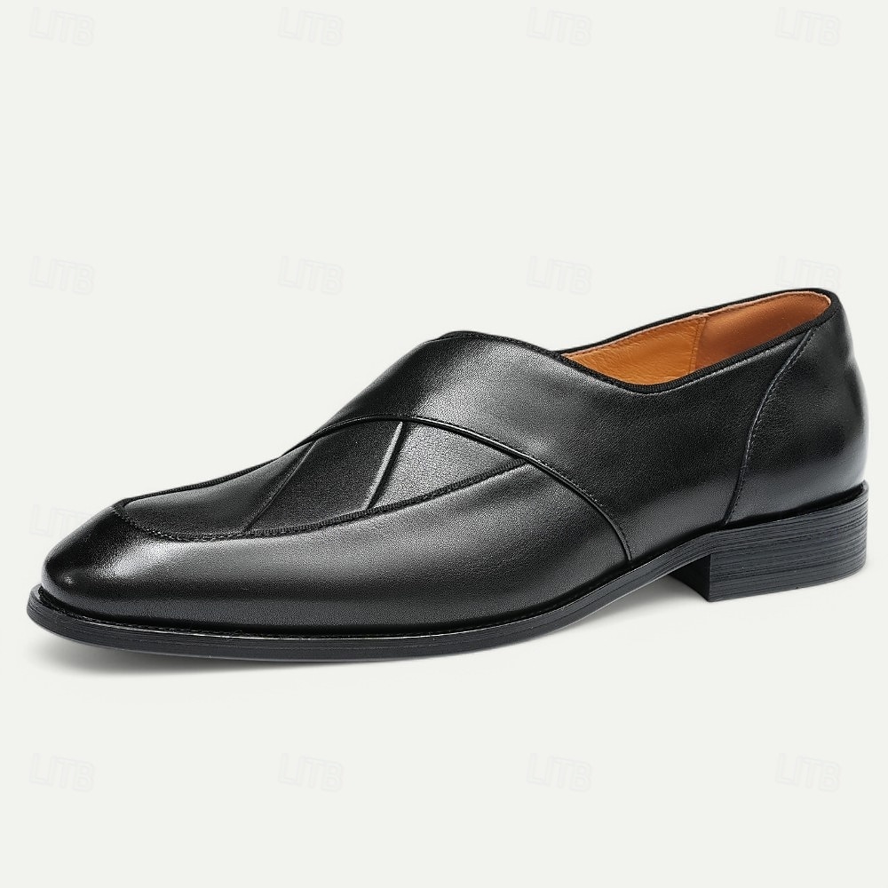 mocassins masculinos de couro feitos à mão - sapatos sociais slip-on cinza com tiras cruzadas para kentucky derby, negócios e eventos formais de 2026 por $109.99 –P1