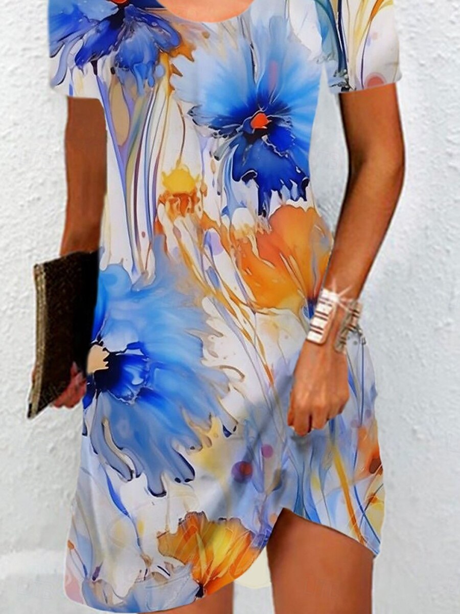 Pentru femei Rochie Mini Rochie casual Rochii Tricou Rochie de Vară Rochie A line Stilat Casual Plajă Fit regulat Floral Grafic Manșon scurt Stil Nautic Albastru piscină Vară Primăvară 2025 - $23.99 –P3