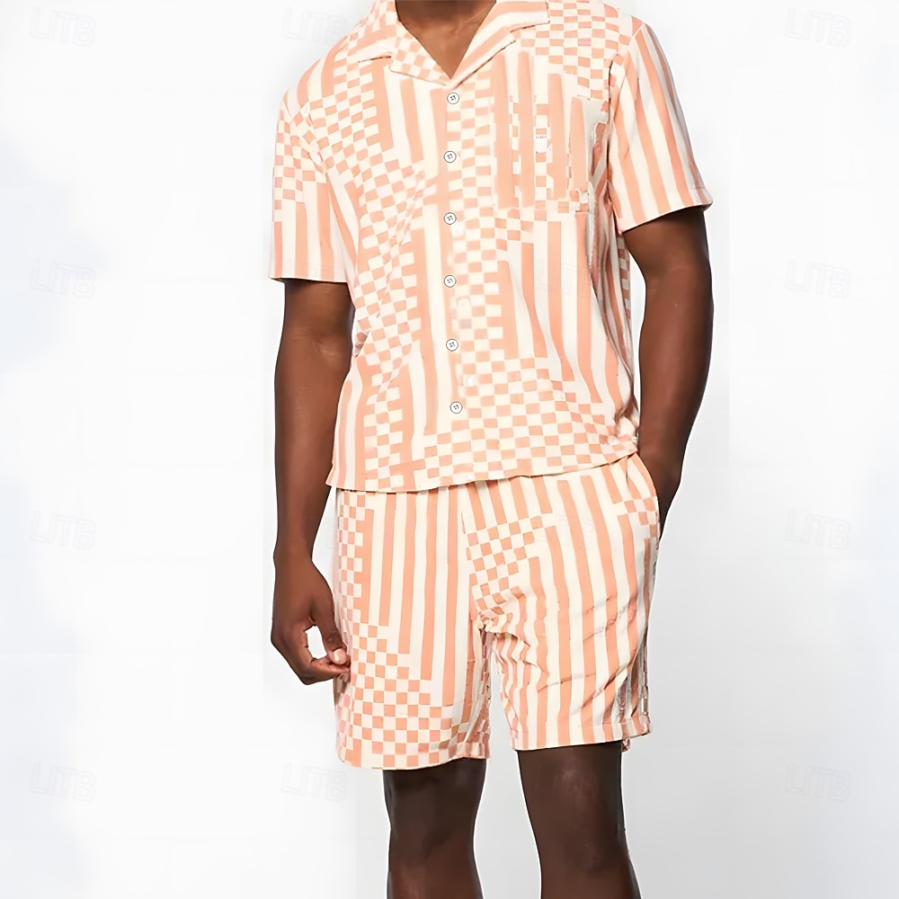 Men's Geometic 2pcs Shirts Sets Shirt Short Sleeve Short Pants Cuban Collar Vacation Casual Daily Party Casual Daily 3D Print Summer Orange 2026 - $40.99 –P1