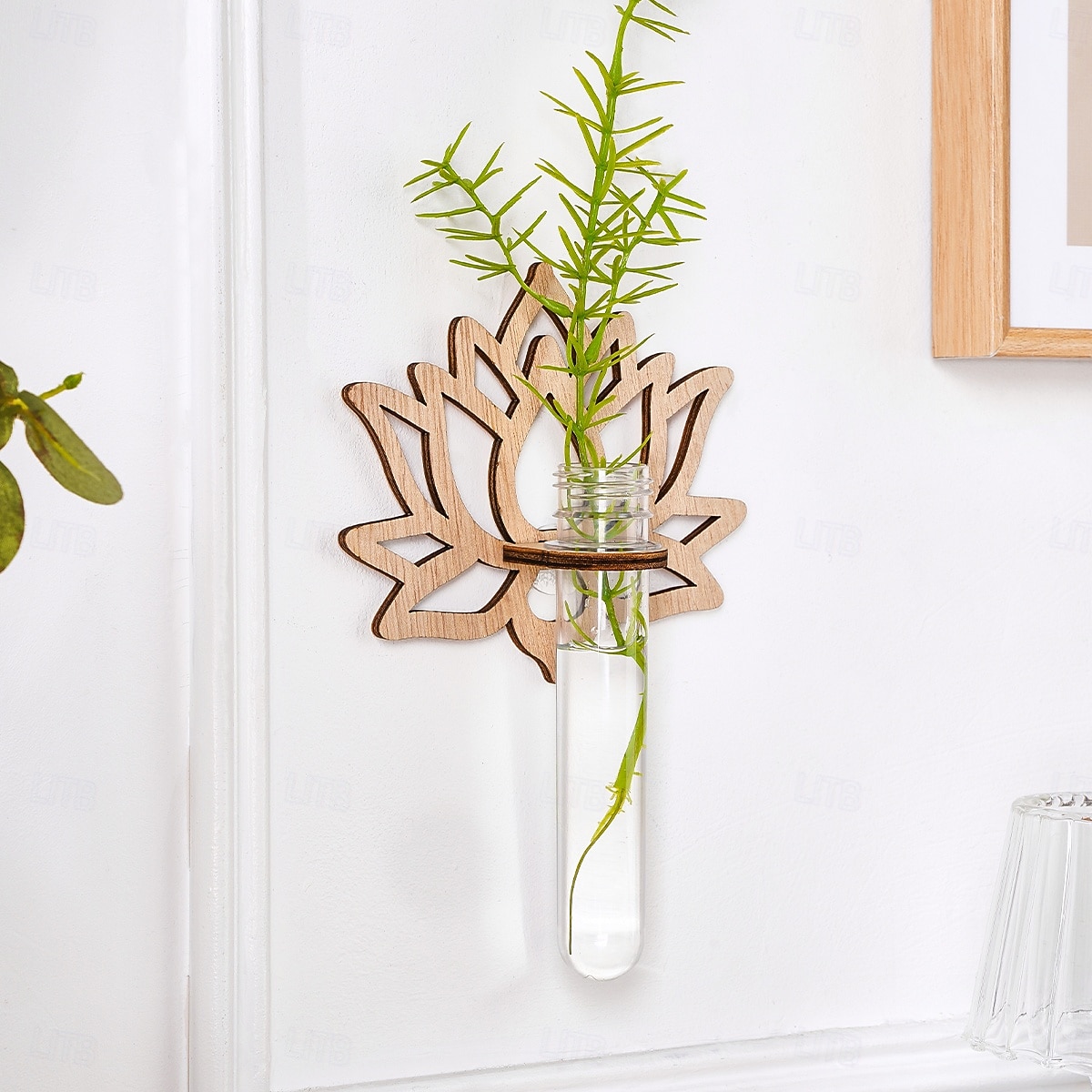 1 supporto idroponico in legno per interni, vaso per la propagazione delle piante, provetta in plastica da parete con supporto in legno, adatto per la decorazione di piante domestiche, talee del 2025 a $12.49 –P5