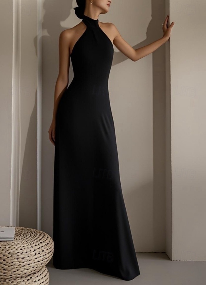 Robe de Soirée A-Line Élégante Robe Formelle de Soirée Longueur de Sol Sans Manches Col Halter Satin d'Italie Dos Nu avec Bretelles de 2025 ? $170.99 –P3