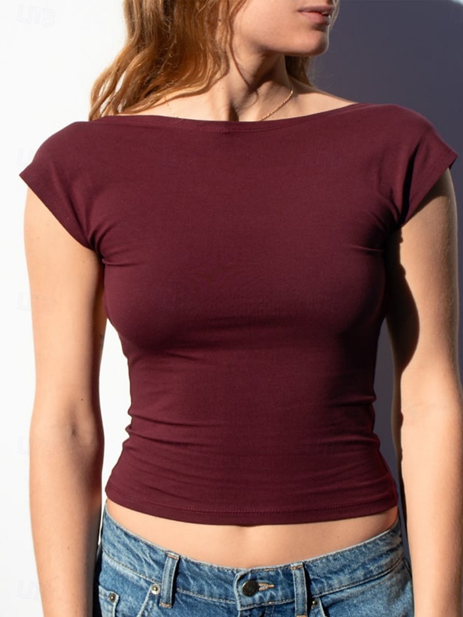 Női camisole trikó egyszínű sima szexi hétköznapi rövid ujjú kerek nyakú normál felsők ünnephez kimenéshez hát nélkül fekete fehér borvörös tengerészkék nyár 2025 - $14.99 –P2