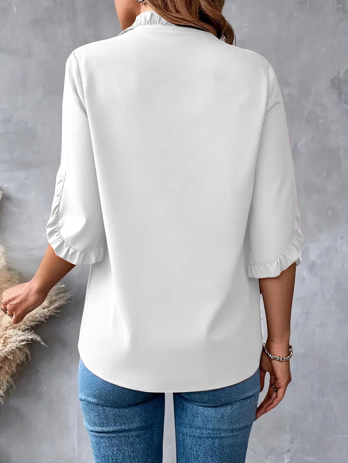 Bluzka Damskie Czarny Biały Czerwony Jednolity/zwykły kolor Falbany Codzienny Elegancja W serek Regularny S 2025 - $17.49 –P2