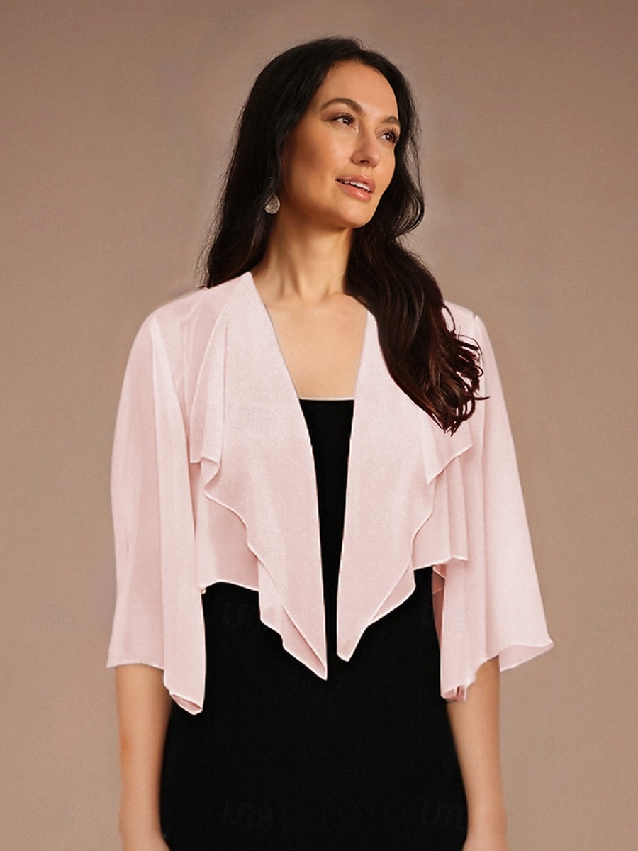 Dámské Splývavé topy Šifonové topy Pevná barva Elegantní 3/4 délka rukávu Asymetrický Crop Tops Svatební host Růžová růžová Léto Jaro Podzim 2025 - $29.99 –P1