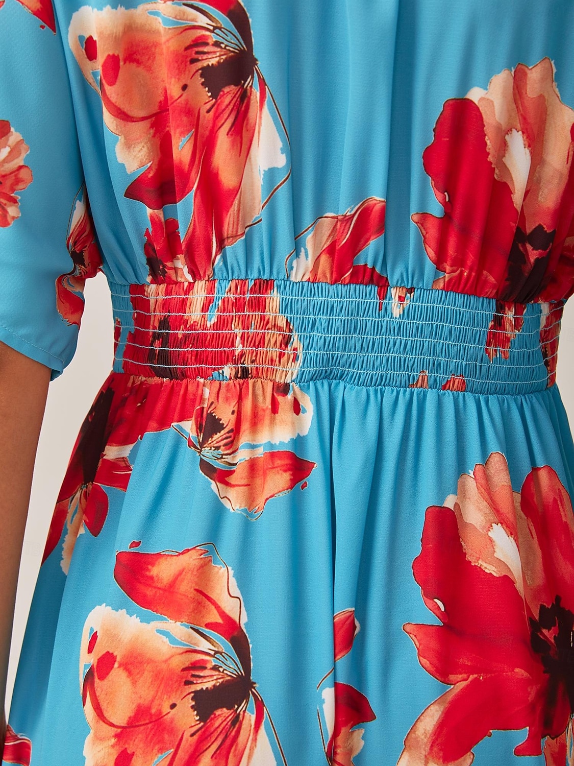 robe midi élégante à fleurs bleues et col en V pour l'été de 2025 ? $15.99 –P7