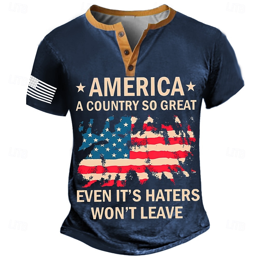 4th of July 2026 250th Memorial Day Men's Vintage Retro Designer US Flag Henley Short Sleeve T-Shirt Casual Daily Street 2026 - $21.99 –P2