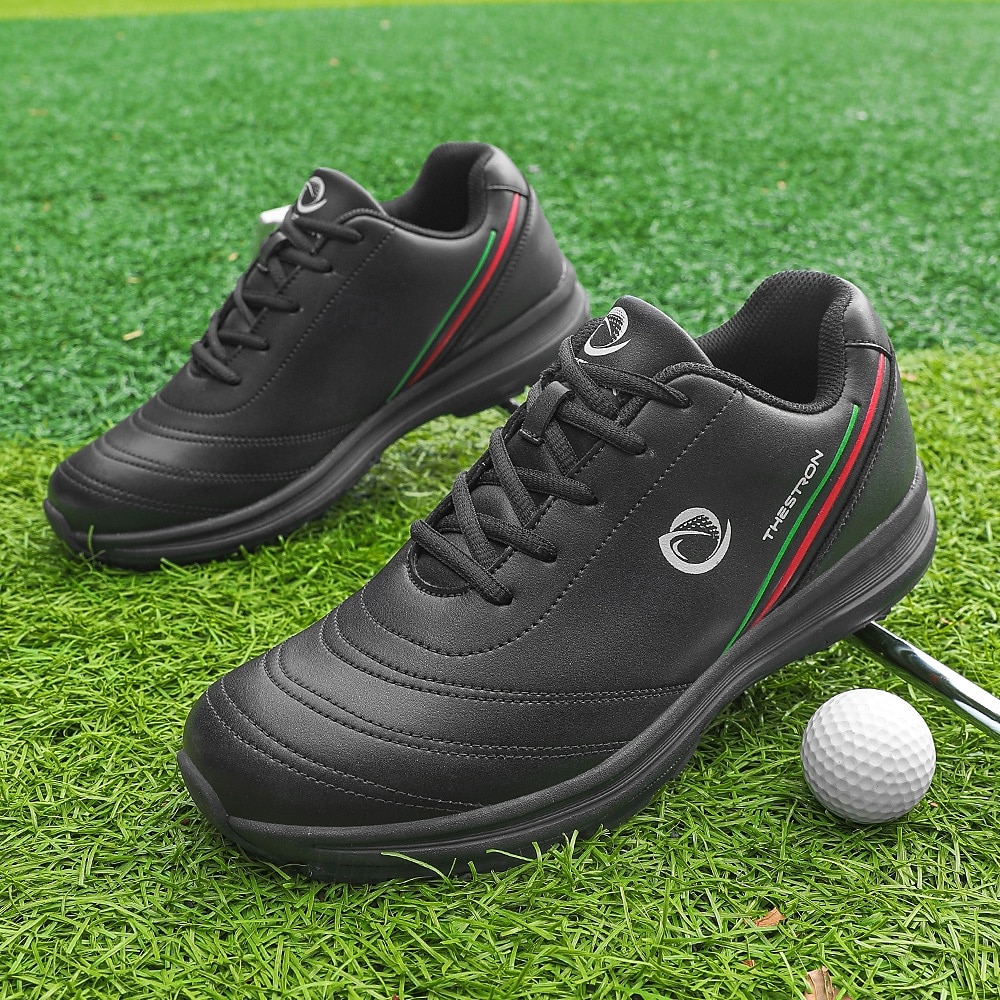 elegante hvite golfsko for menn med tricolor stripe, vanntett skinn, perfekt for profesjonell golfspilling 2025 - $59.99 -P3