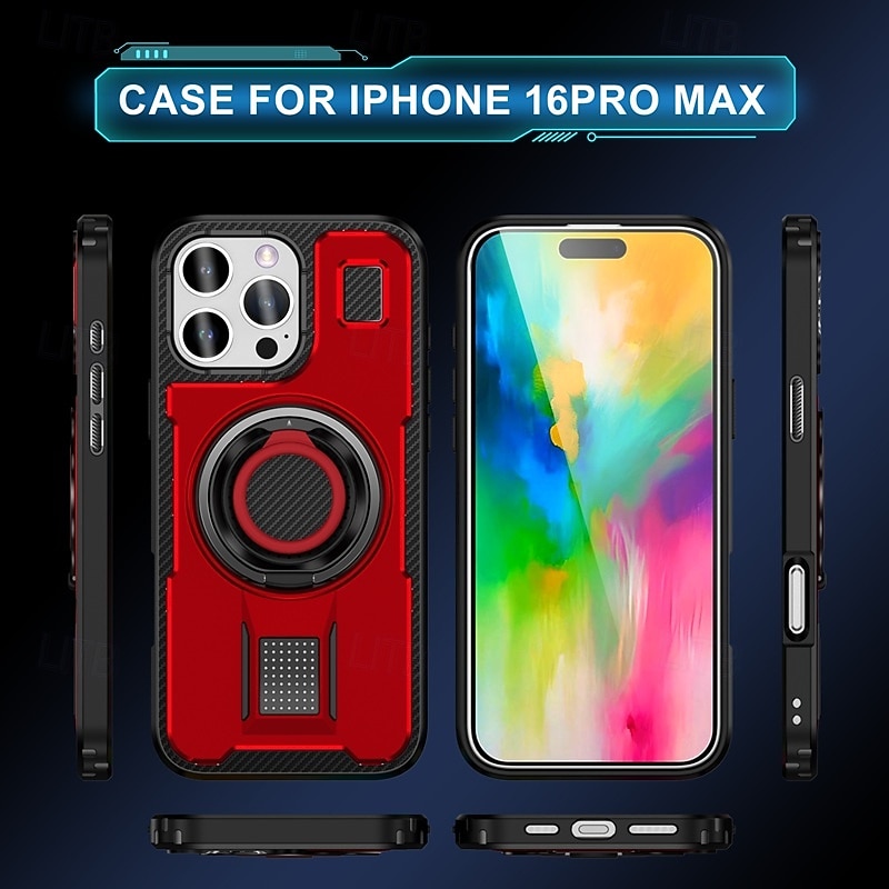 Phone Case For iPhone 16 15 14 Pro Max Plus 13 12 Pro Max Back Cover Ring Holder Shockproof Retro TPU PC 2025 - $9.99 –P7