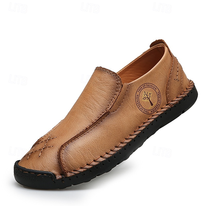Men's Beige Genuine Faux Leather Moccasins – Handmade Stitching Casual Slip-On Driving Shoes for Outdoor & Trave 2025 - $34.99 –P1