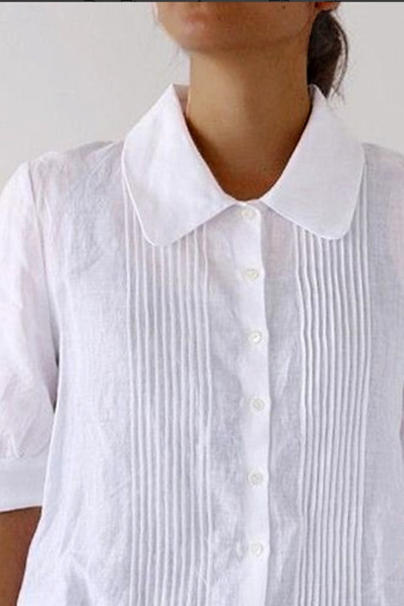 Per donna Camicia Camicie di cotone e lino Abbottonare Blusa Semplice Essenziale Moderno Manica Corta Colletto a Camicia Top Regolari Quotidiano Ferie Uscire Bottoni Bianco Estate del 2025 a $30.99 –P2