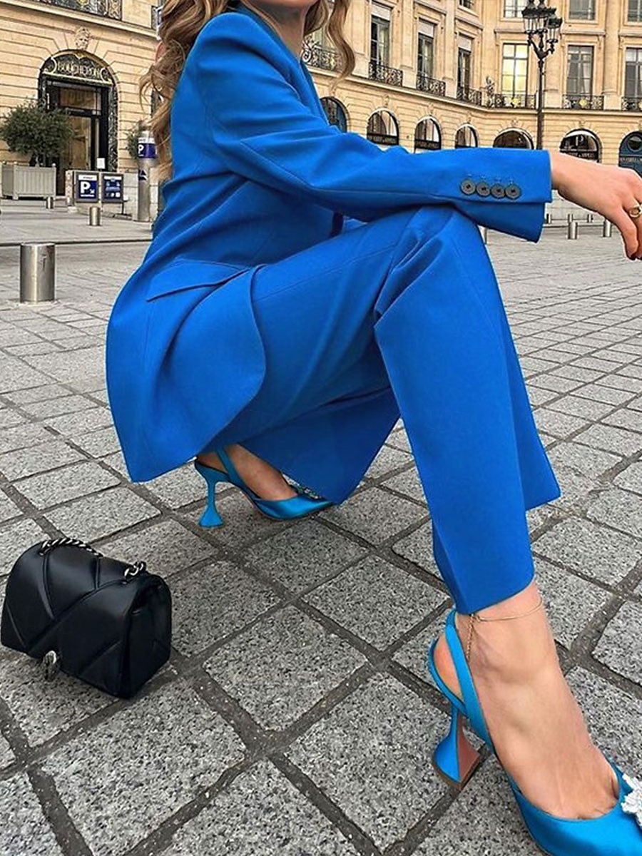 Hosenanzug Brautmutterkleid Elegant Einfach Hemdkragen Knöchellang Polyester Langarm mit einfarbig 2025 - $129.99 –P3