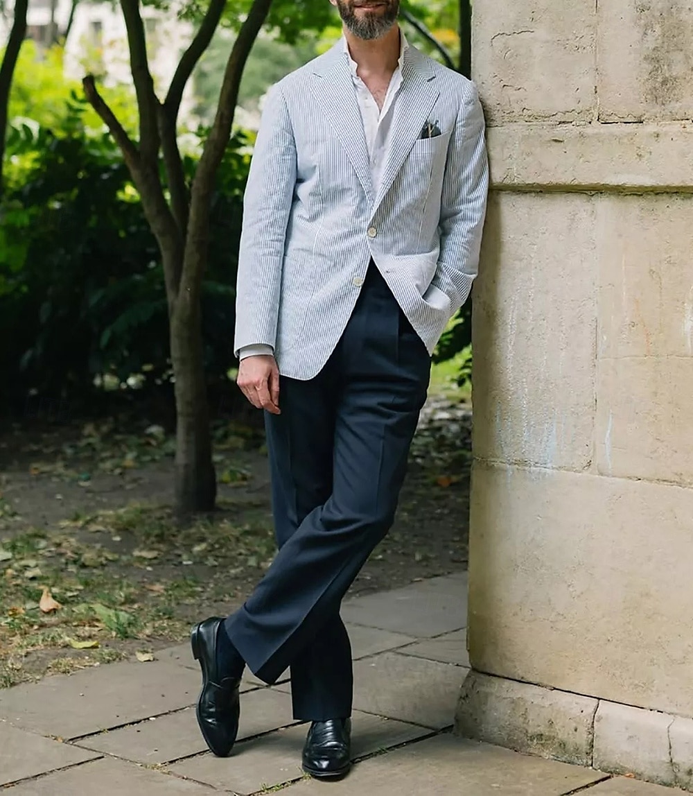 Blazer en seersucker pour hommes veste de sport mode d'été côtelée bleu ciel coupe standard de 2025 ? $75.99 –P3