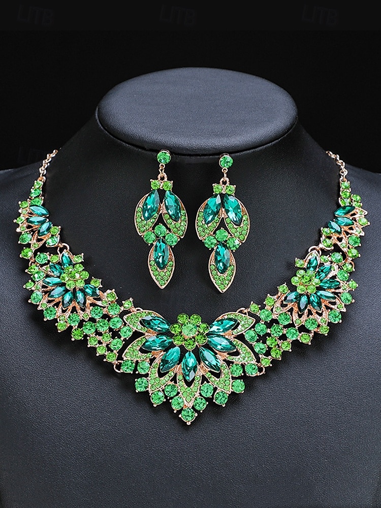 Elegant Green Crystal Jewelry Set – Statement Necklace & Earrings for Women, Luxury Wedding & Party Accessories 2025 - $14.99 –P5