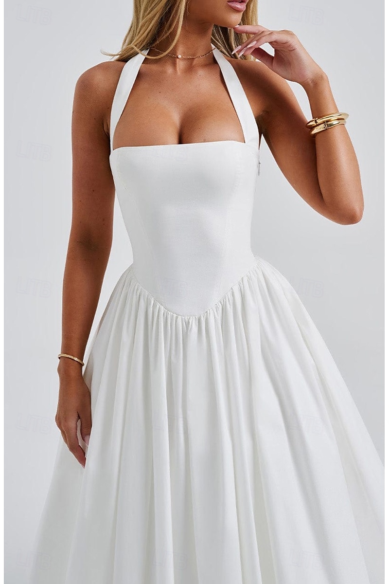 Pentru femei Rochii Midi Rochie albă Rochie de absolvire Modă Modern Zi de Naștere Concediu Absolvire Fit regulat Simplu Fără manșon Gâtul halter Negru Alb Roșu-aprins Vară 2025 - $32.99 –P5