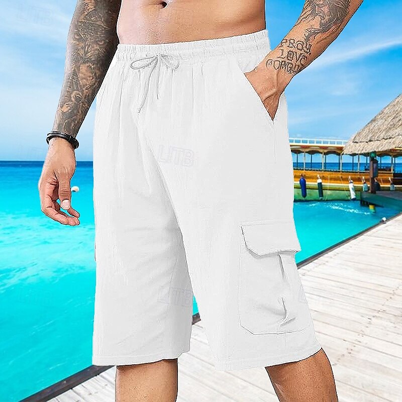 Bărbați Pantaloni Scurți Pantaloni scurți din in Pantaloni scurți de vară Pantaloni scurți de plajă Cordon Talie elastică Multi Buzunare Simplu Confort Respirabil Scurt Vacanță Concediu Plajă 2025 - $17.99 –P1