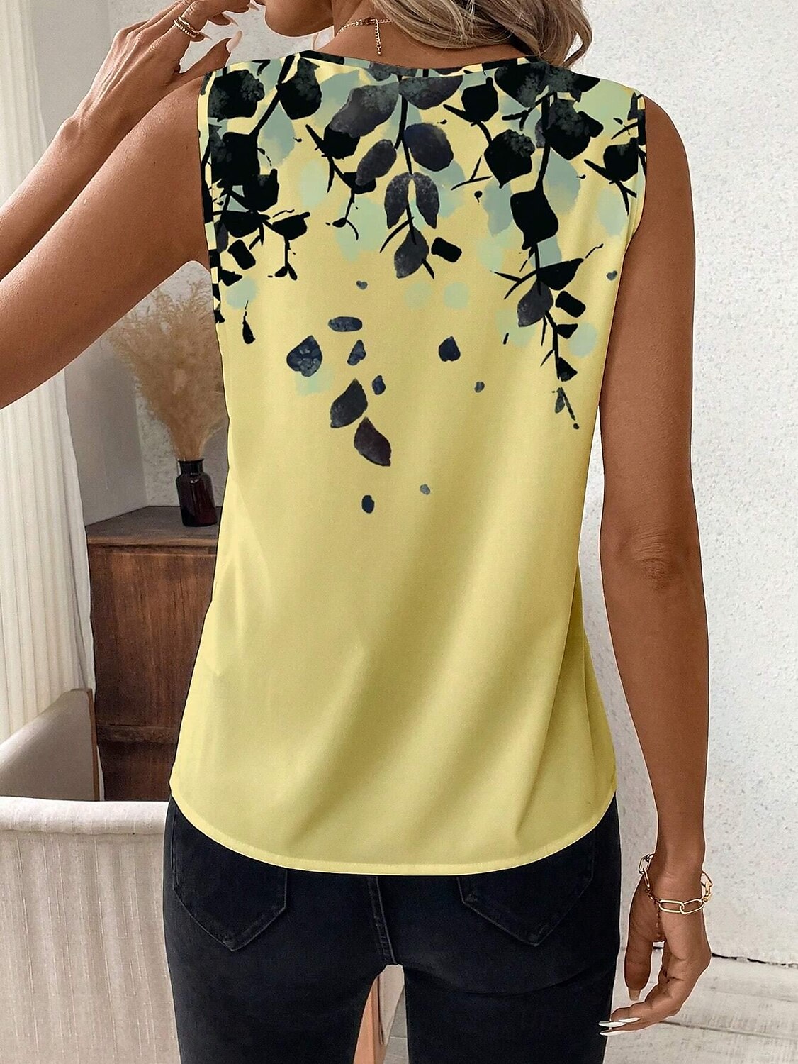 Débardeur Femme Graphique Géométrique Stylé Décontracté Sans Manches Col V Regulier Hauts Quotidiens Imprimé Noir Jaune Été de 2025 ? $19.99 –P6
