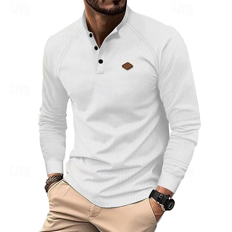 Pánské Tričko s knoflíkem Tričko Waffle Henley košile Tričko Henley Dlouhý rukáv Henley Jaro Podzim Bez vzoru Módní Designové Základní Knoflíky Dovolená ulice Jdeme ven Černá Bílá Královská modř Top 2025 - $17.49 –P8