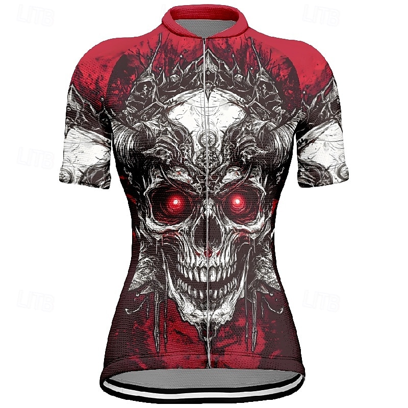 Women's Cycling Jersey Short Sleeve Bike Tee Tshirt Jersey with 3 Rear Pockets Mountain Bike MTB Breathable Quick Dry Anatomic Design Wicking Wine Red Black Red Skull Sports Clothing Apparel 2025 - $23.99 –P5