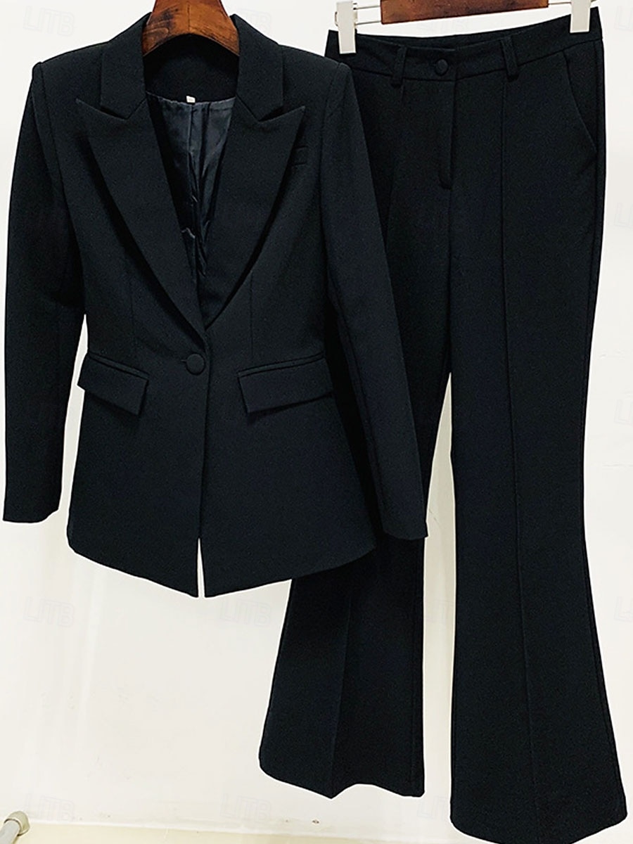 Pantalonpak Moeder van de Bruid Elegante Simpele Overhemdkraag Vloerlengte Katoenmix Lange Mouw met Effen Kleur 2025 - $139.99 –P11