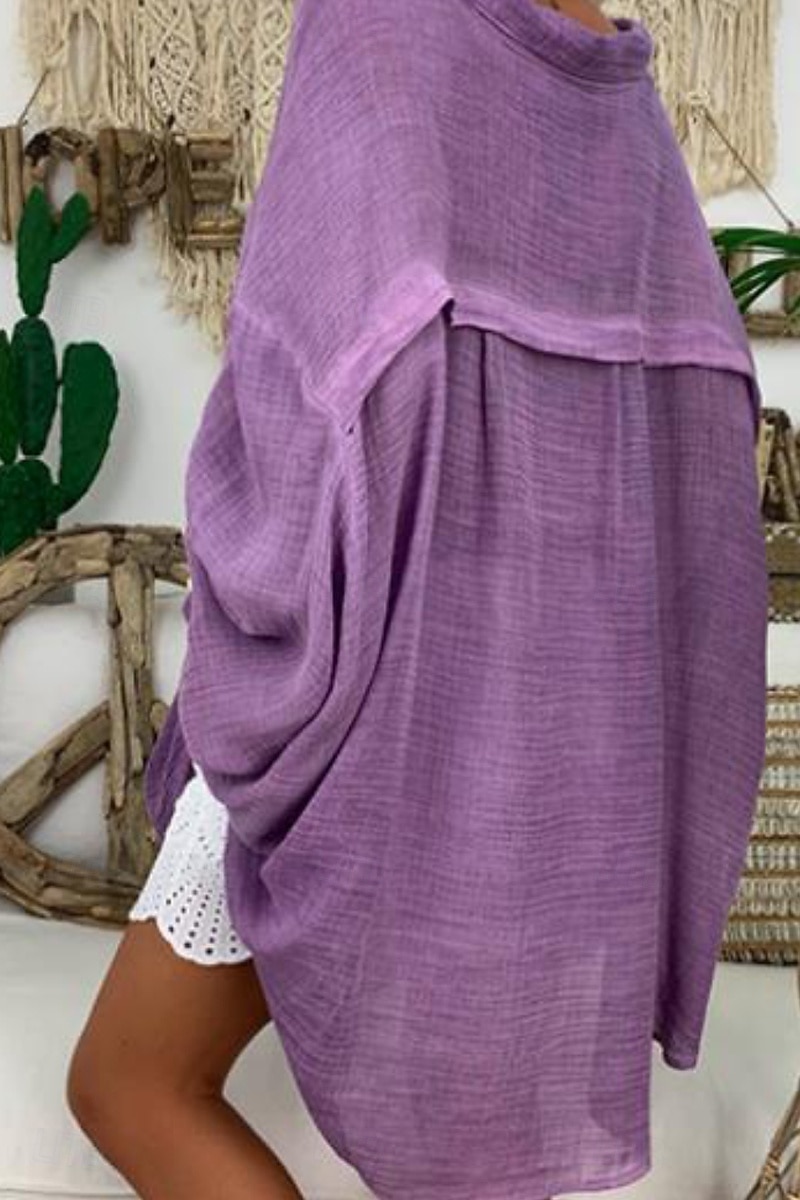 Per donna Camicia Camicie di cotone e lino Abbottonare Blusa Semplice Essenziale Moderno Manica Lunga Colletto a Camicia Top lunghi Ferie Uscire Bottoni Asimmetrico Nero Bianco Blu Viola Grigio Estate del 2025 a $29.99 –P6