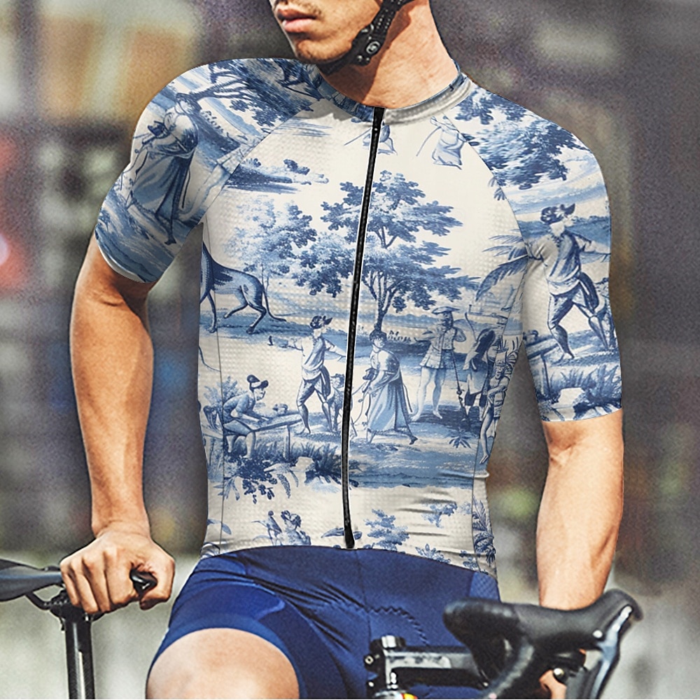 Homme Maillot Velo Cyclisme Manche Courte Cyclisme Tee-shirt Maillot avec 3 poches arrière VTT Vélo tout terrain Respirable Séchage rapide Conception anatomique Mèche Blanche Bleu Graphic Des sports de 2025 ? $20.79 –P8