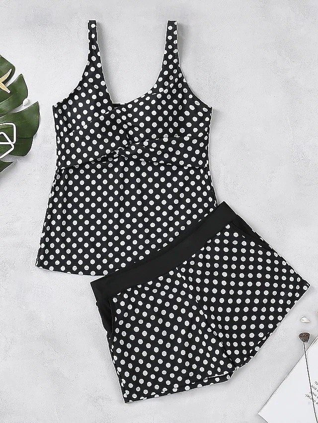 Női Extra méret Fürdőruha Tankini 2 darab Merész Fürdőruha Križ Kötött Szüret Stílusos Pöttyös Ujjatlan Fürdőruhák 2025 - $22.99 –P2