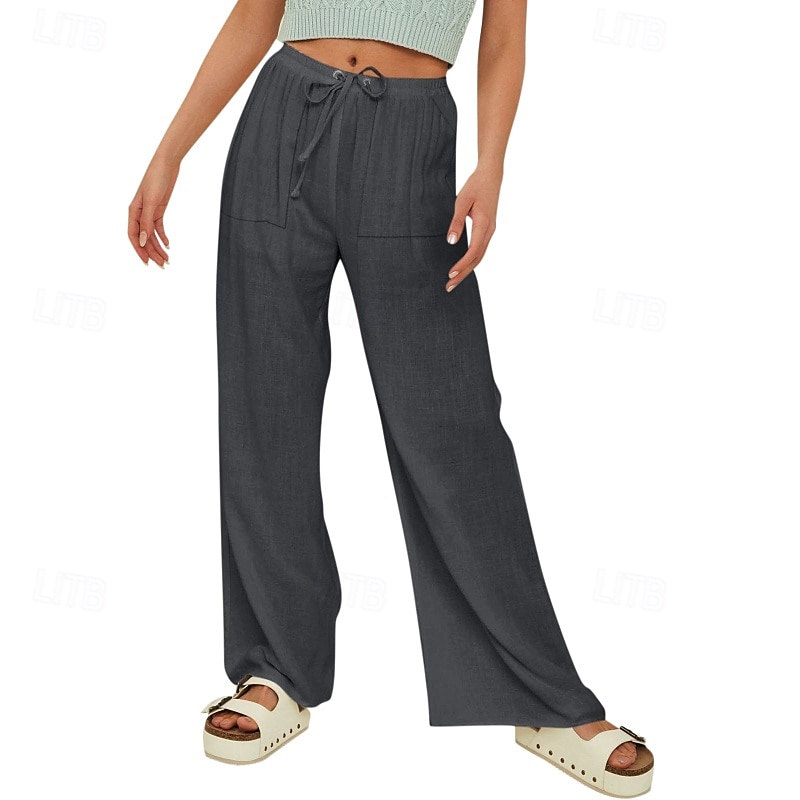 Femmes Short en coton et lin Pantalon inspiré du lin Pantalon en coton et lin Streetwear Occasionnel Longueur complète Naturel Uni Avec Poches Conception à cordon élastique Confortable Extérieur Rue de 2025 ? $24.99 –P10