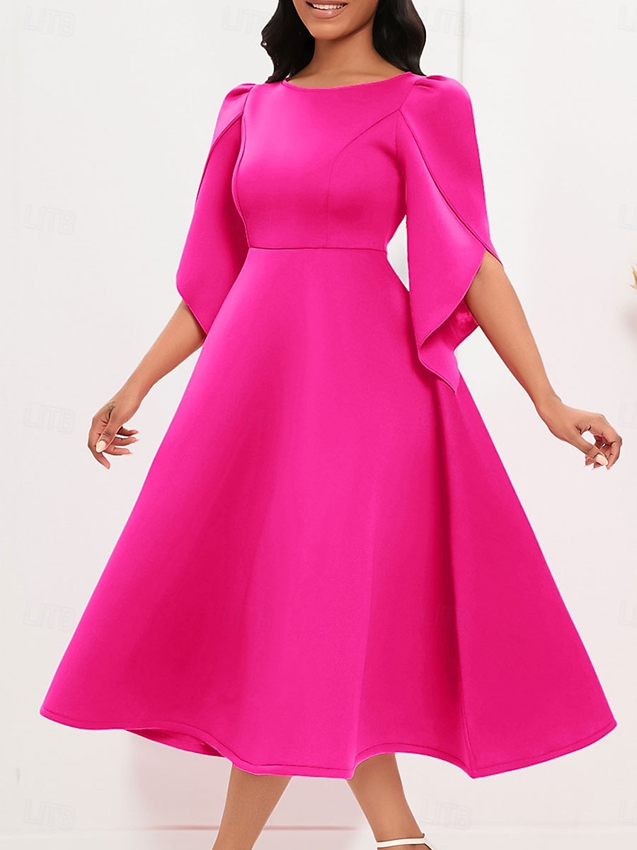 Kleid Mutter der Braut Elegantes Freizeitkleid Rundhalsausschnitt Knie-Länge Polyester 3/4 lange Ärmel mit einfarbig 2025 - $79.99 –P7