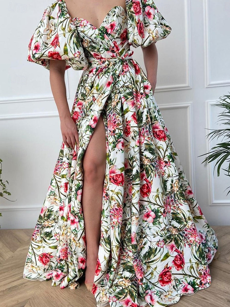 Abito Plus Size Maxi Donne A Line Abito Spalle Scoperte Abito Maniche Voluminose Vacanza Maniche Voluminose Quotidiana Festa Vestibilità Su Misura Grafica Maniche Corte Collo a V Verde Estate del 2025 a $46.99 –P2