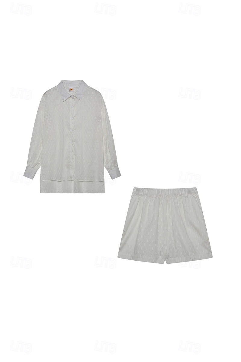 Women's Active Basic Shirt Shorts Sets Long Sleeve Shirt Collar Solid Color Dubbele Rij Knopen Holiday Casual Daily Black White Yellow Summer Regular Fit 2025 - $24.99 –P3